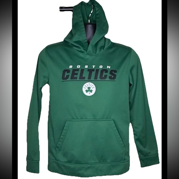 NBA Boys Youth Boston Celtics Hoodie Nylon  L 14-16 Green Pullover Pocket Logo - Picture 1 of 13